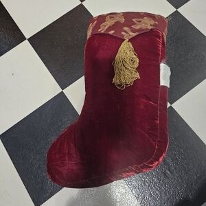 St. Nicholas Square Red Velvet Stocking with Gold Tassel Pillow